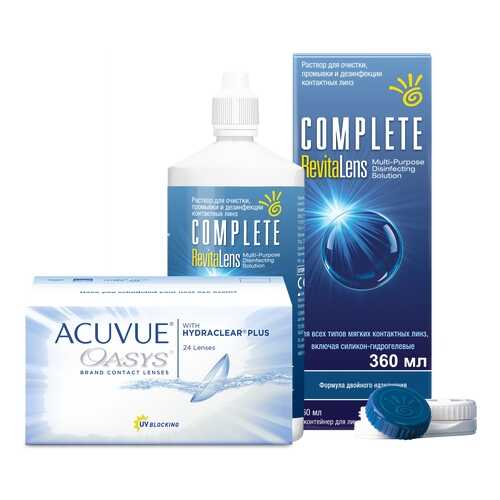 Контактные линзы Acuvue Oasys 24 линзы R 8.4 -0.50 + Раствор Complete RevitaLens 360 мл в Аптека от склада