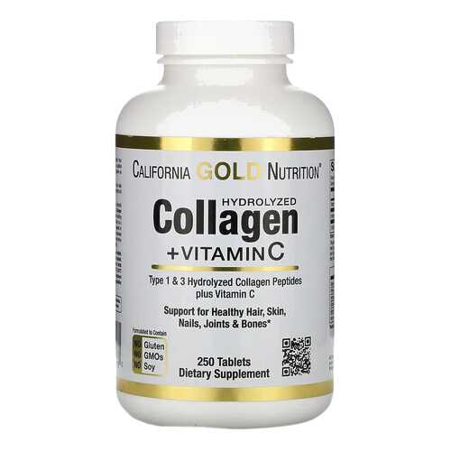 Hydrolyzed Collagen Peptides 1,3+Vitamin C California Gold Nutrition 6000 мг табл. 250 шт. в Аптека от склада